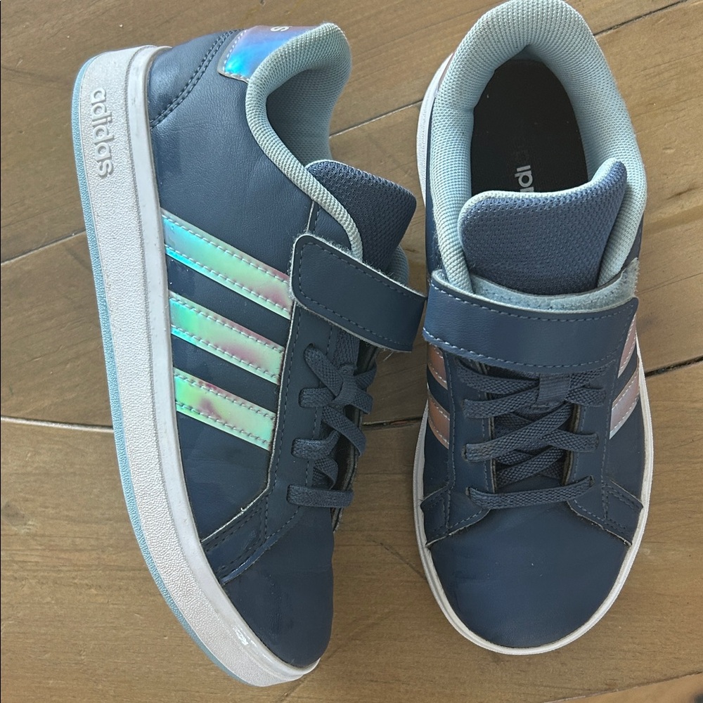 Adidas Kids' Navy and Silver Sneakers